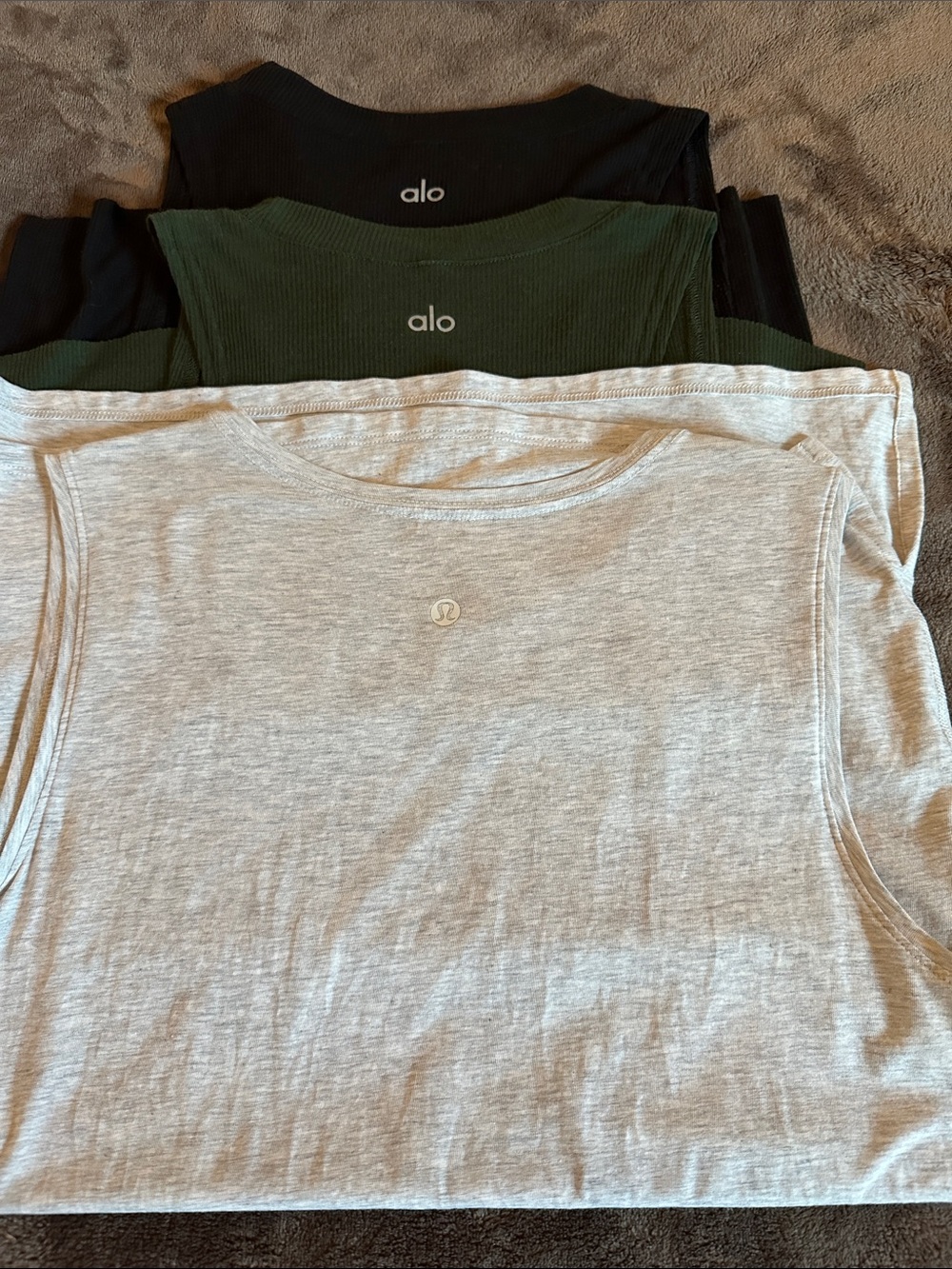 ALO Yoga Kids Tank Tops Trio - Heather Gray, Forest Green, Black